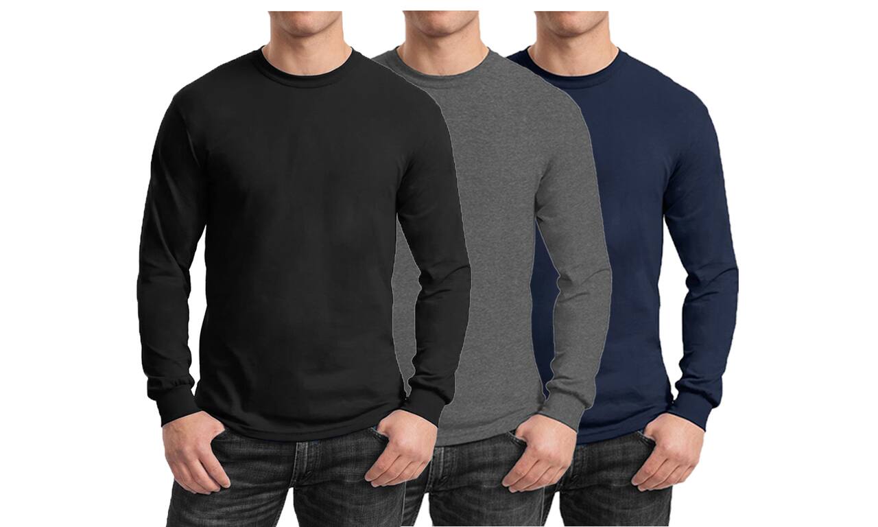 Galaxy By Harvic Long Sleeve Crew Neck Men's Egyptian Cotton-Blend T-Shirt 3 Pack